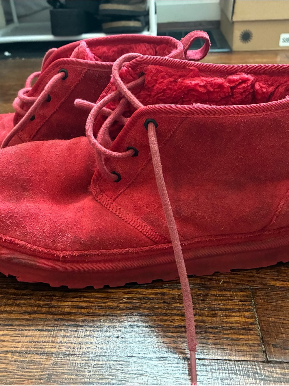 UGG Red Suede Lace-Up Ankle Booties